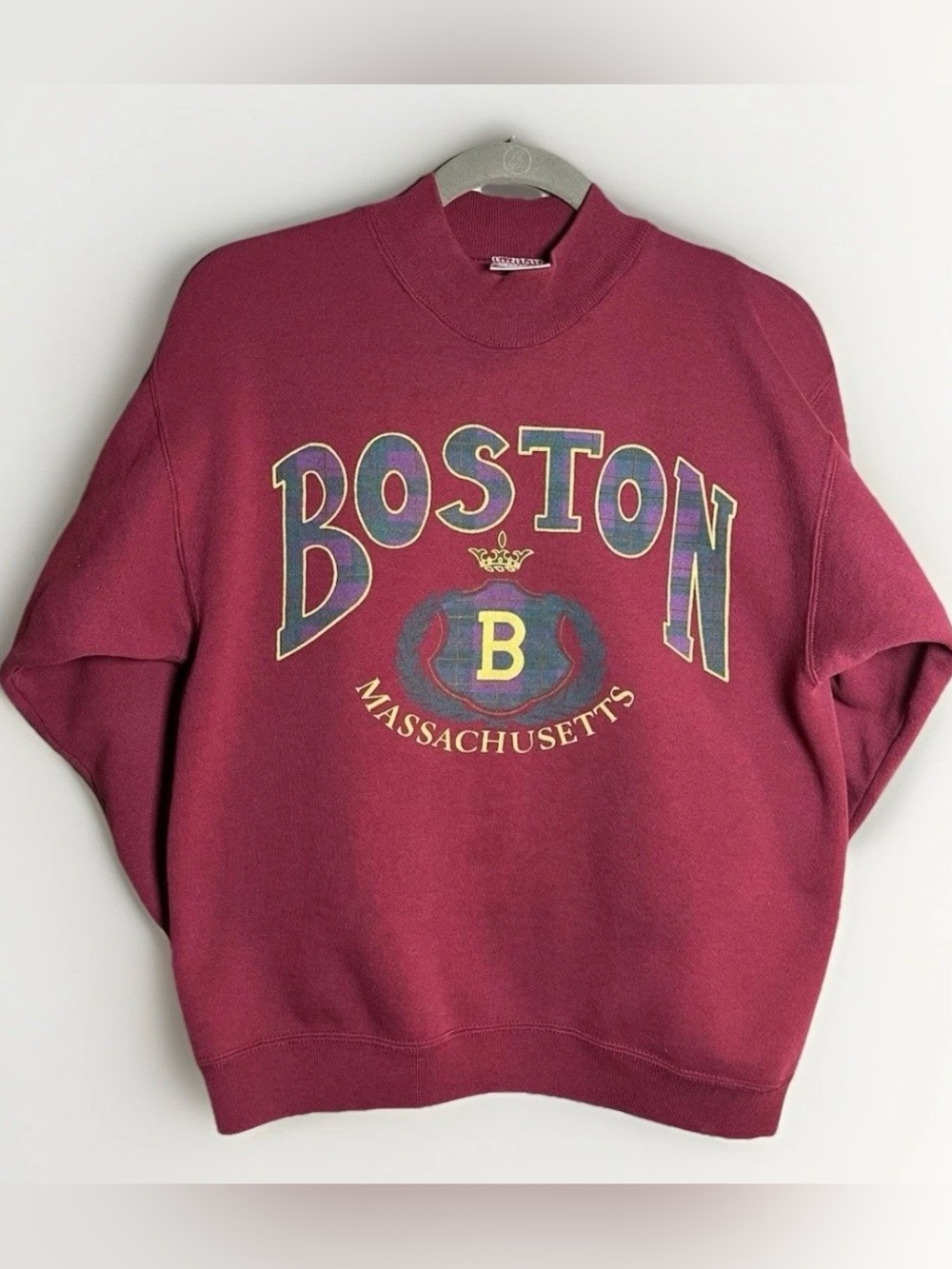 Vintage Boston MA Crest Crewneck Sweatshirt Maroon